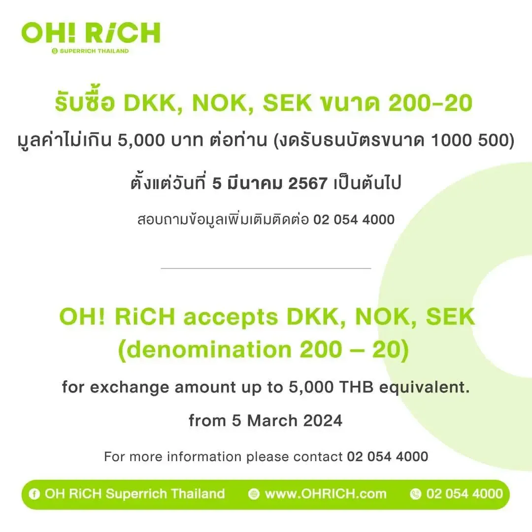 รับซื้อธนบัตร DKK, NOK, SEK ขนาด 200 – 20